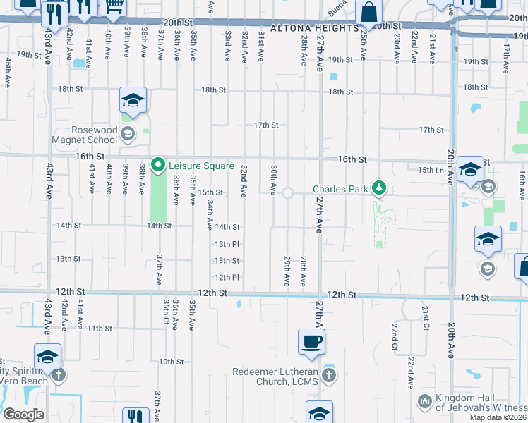 map of restaurants, bars, coffee shops, grocery stores, and more near 1460 30th Avenue in Vero Beach
