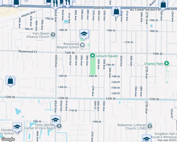 map of restaurants, bars, coffee shops, grocery stores, and more near 3710 14th Street in Vero Beach