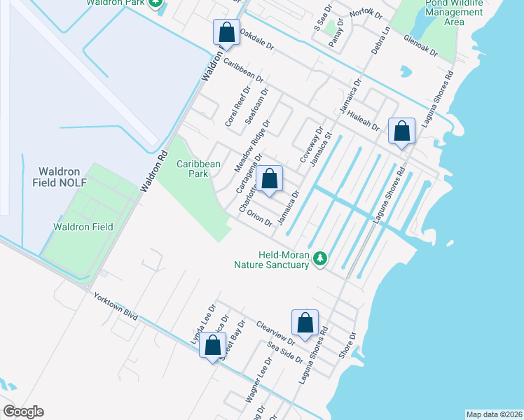 map of restaurants, bars, coffee shops, grocery stores, and more near 414 Antares Drive in Corpus Christi