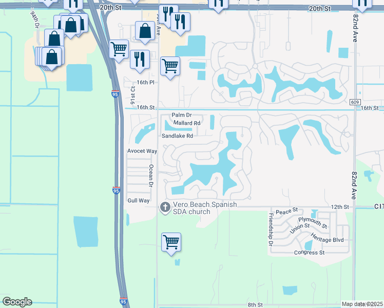 map of restaurants, bars, coffee shops, grocery stores, and more near 135 Bimini Cay Circle in Vero Beach
