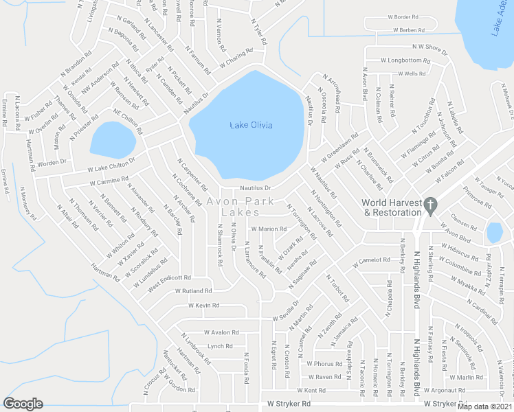 map of restaurants, bars, coffee shops, grocery stores, and more near 2705 West Southampton Road in Avon Park