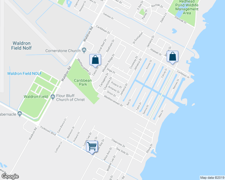 map of restaurants, bars, coffee shops, grocery stores, and more near 414 Antares Drive in Corpus Christi