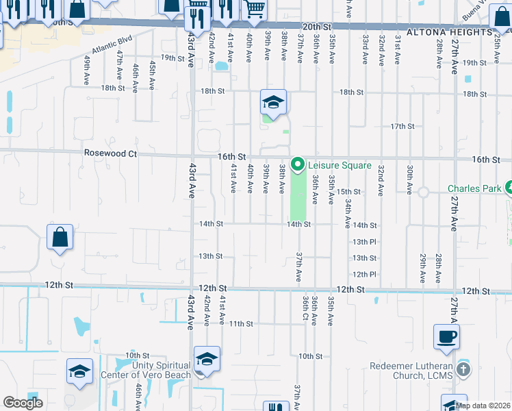 map of restaurants, bars, coffee shops, grocery stores, and more near 1445 40th Avenue in Vero Beach
