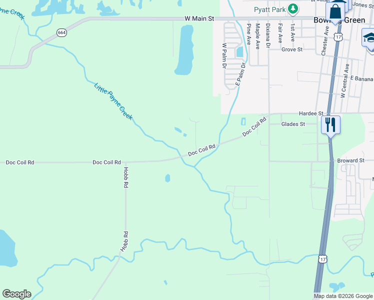map of restaurants, bars, coffee shops, grocery stores, and more near 1326 Doc Coil Road in Bowling Green