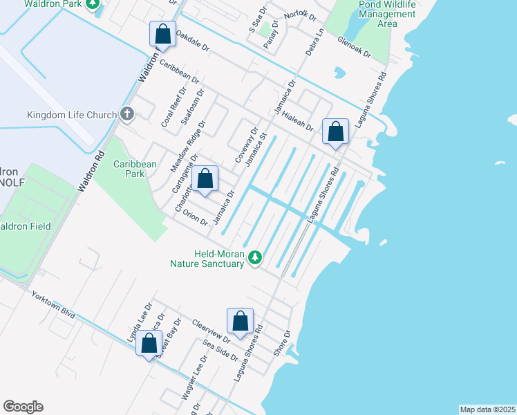 map of restaurants, bars, coffee shops, grocery stores, and more near 3319 Bali Drive in Corpus Christi