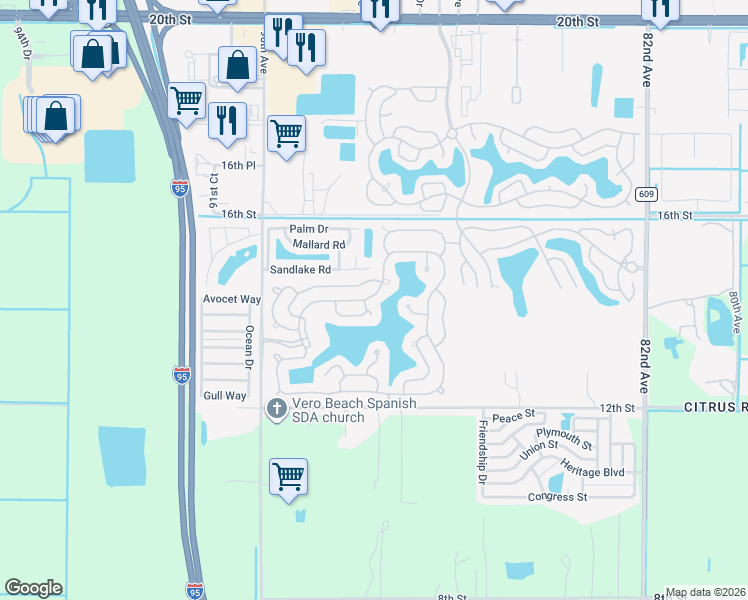 map of restaurants, bars, coffee shops, grocery stores, and more near 170 Bimini Cay Circle in Vero Beach