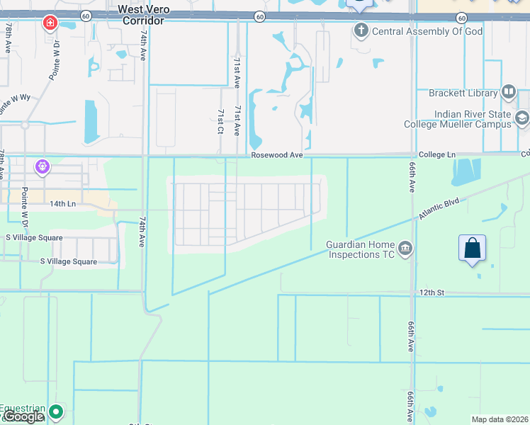 map of restaurants, bars, coffee shops, grocery stores, and more near 7193 East Village Square in Vero Beach