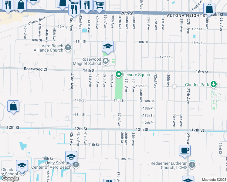 map of restaurants, bars, coffee shops, grocery stores, and more near 3710 14th Street in Vero Beach