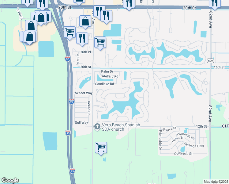 map of restaurants, bars, coffee shops, grocery stores, and more near 135 Bimini Cay Circle in Vero Beach