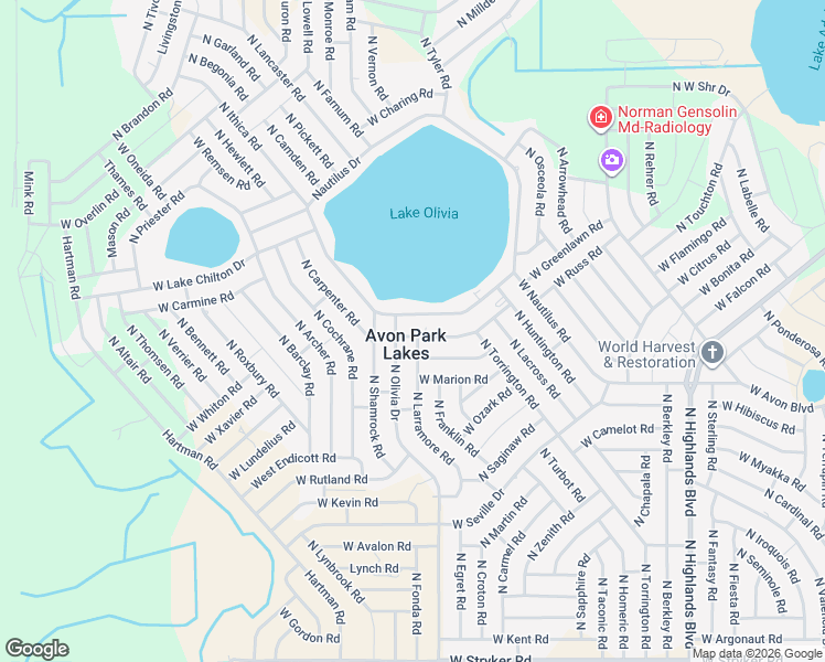 map of restaurants, bars, coffee shops, grocery stores, and more near 2705 West Southampton Road in Avon Park