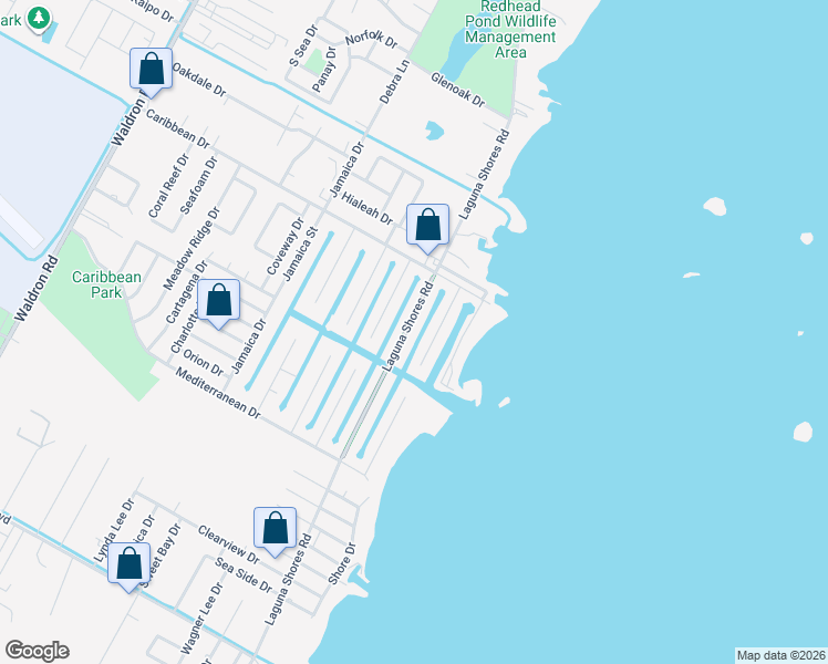 map of restaurants, bars, coffee shops, grocery stores, and more near 3221 Laguna Shores Road in Corpus Christi