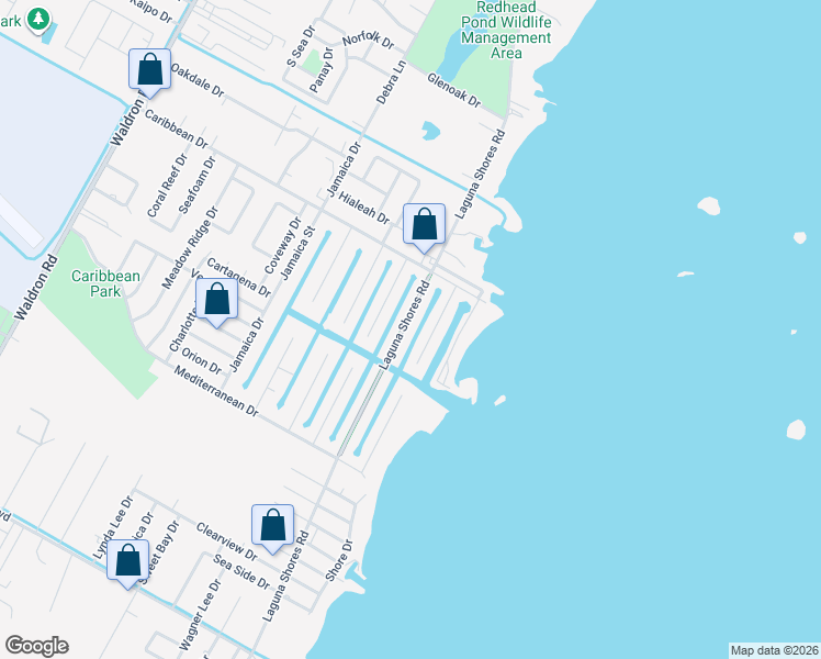 map of restaurants, bars, coffee shops, grocery stores, and more near 3221 Laguna Shores Road in Corpus Christi