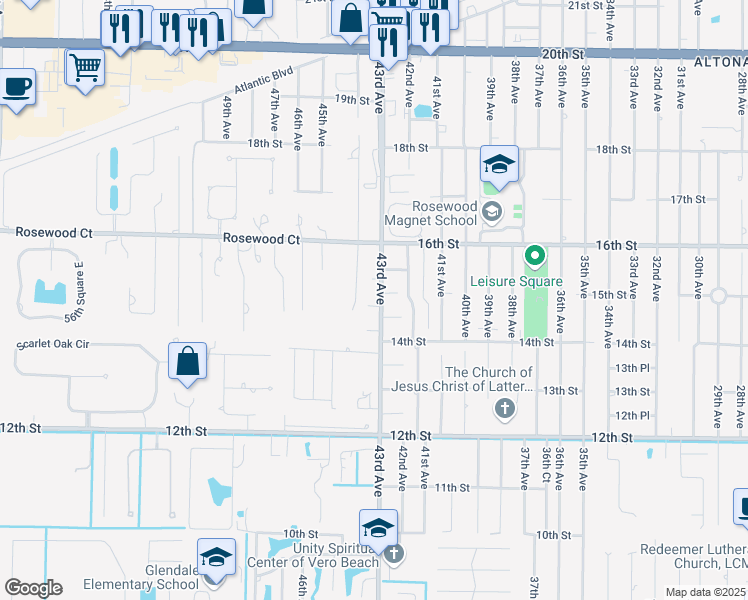 map of restaurants, bars, coffee shops, grocery stores, and more near 4320 14th Lane in Vero Beach