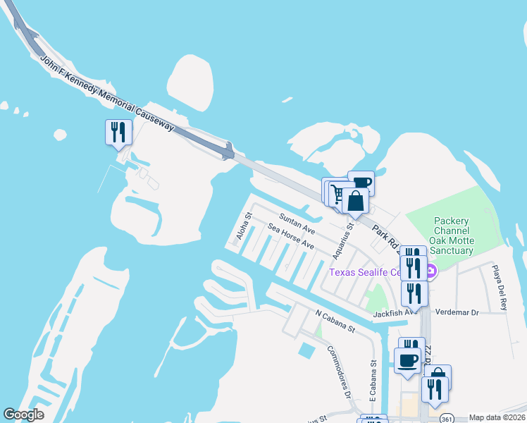map of restaurants, bars, coffee shops, grocery stores, and more near 13718 Sea Horse Avenue in Corpus Christi