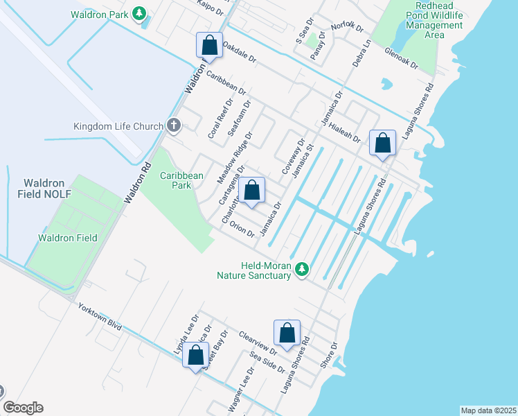 map of restaurants, bars, coffee shops, grocery stores, and more near 414 Antares Drive in Corpus Christi