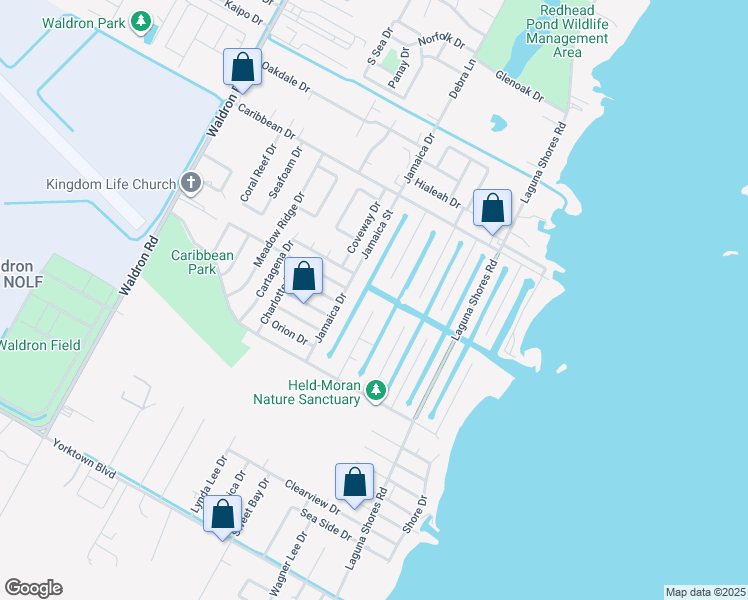 map of restaurants, bars, coffee shops, grocery stores, and more near 3319 Bali Drive in Corpus Christi