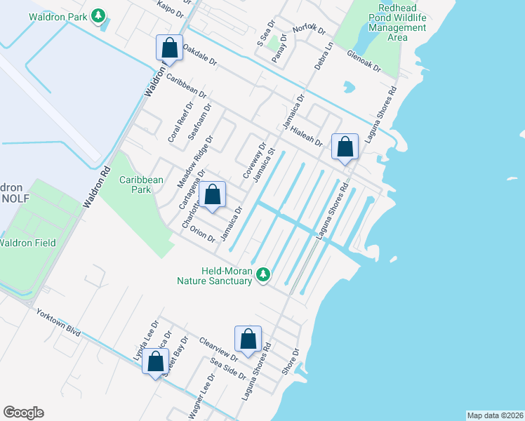 map of restaurants, bars, coffee shops, grocery stores, and more near 3319 Bali Drive in Corpus Christi