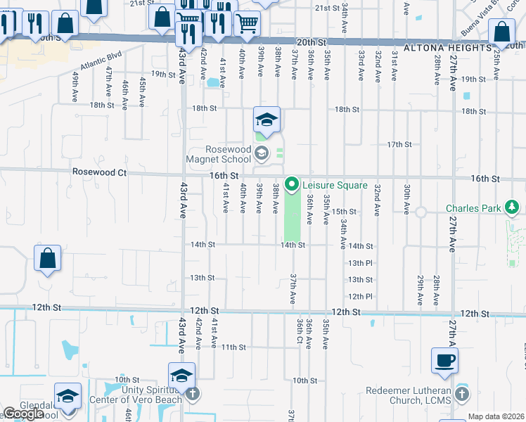 map of restaurants, bars, coffee shops, grocery stores, and more near 1466 39th Avenue in Vero Beach