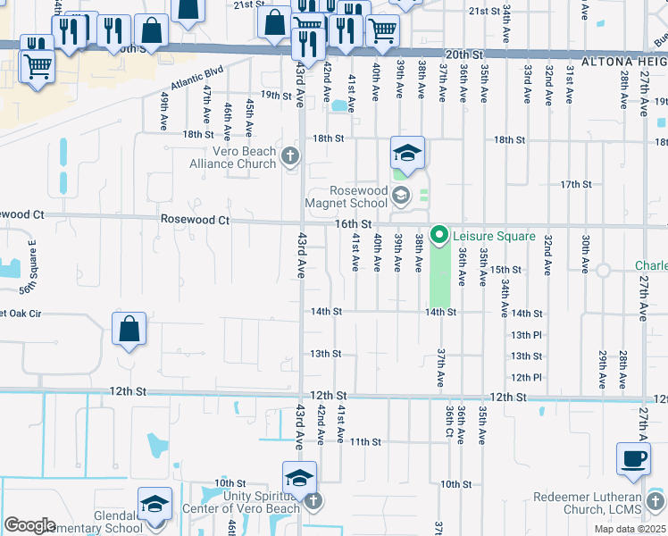 map of restaurants, bars, coffee shops, grocery stores, and more near 4141 16th Street in Vero Beach