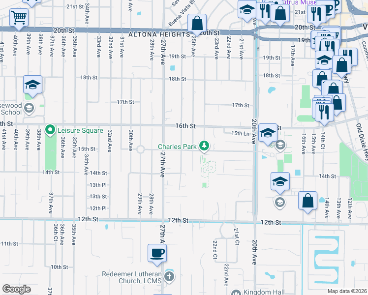 map of restaurants, bars, coffee shops, grocery stores, and more near 1526 26th Avenue in Vero Beach