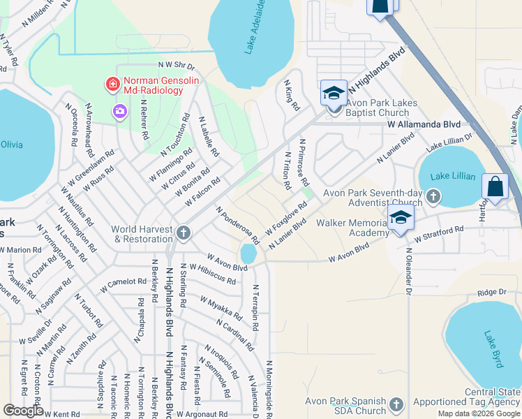map of restaurants, bars, coffee shops, grocery stores, and more near 2326-2380 Cypress Road in Avon Park