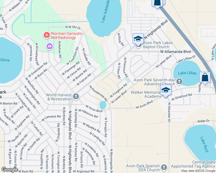 map of restaurants, bars, coffee shops, grocery stores, and more near 2326-2380 Cypress Road in Avon Park