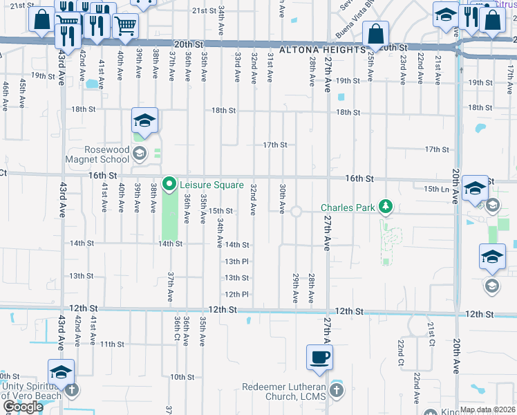 map of restaurants, bars, coffee shops, grocery stores, and more near 1550 32nd Avenue in Vero Beach