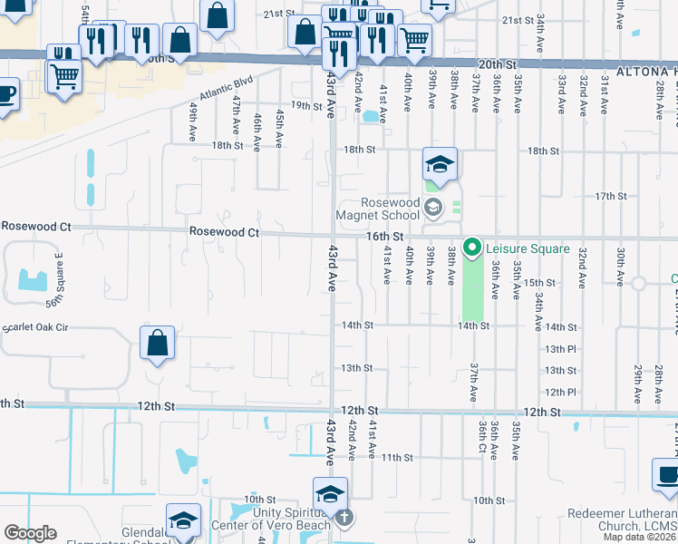 map of restaurants, bars, coffee shops, grocery stores, and more near 1546 43rd Avenue in Vero Beach