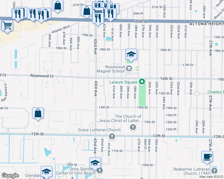 map of restaurants, bars, coffee shops, grocery stores, and more near 1515 41st Avenue in Vero Beach
