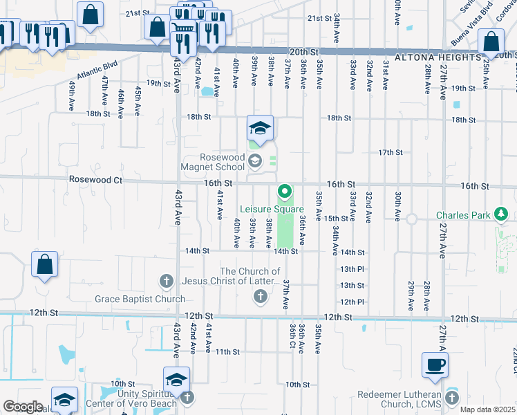 map of restaurants, bars, coffee shops, grocery stores, and more near 1542 39th Avenue in Vero Beach