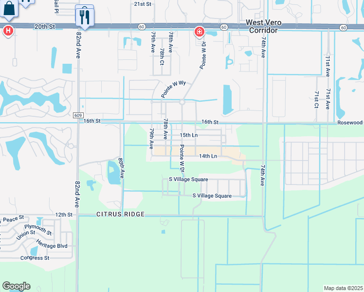 map of restaurants, bars, coffee shops, grocery stores, and more near 7598 15th Street in Vero Beach