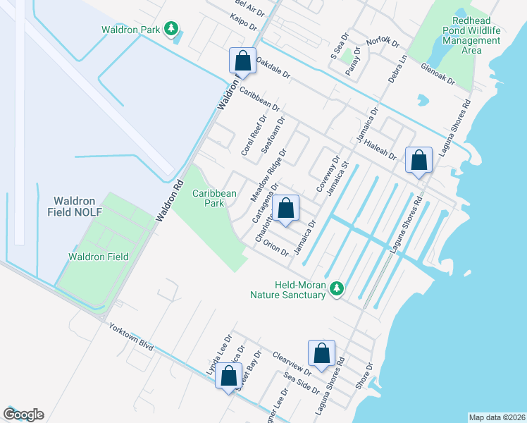 map of restaurants, bars, coffee shops, grocery stores, and more near 3325 Cartagena Drive in Corpus Christi
