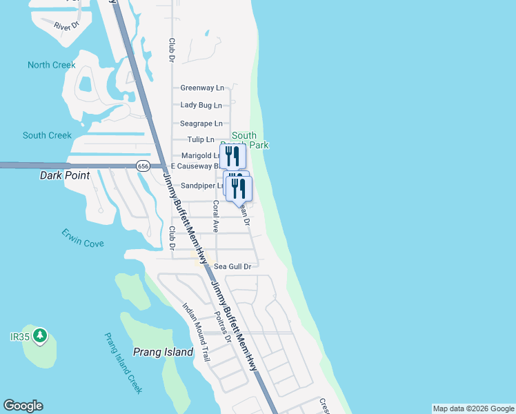 map of restaurants, bars, coffee shops, grocery stores, and more near 1536 Ocean Drive in Vero Beach