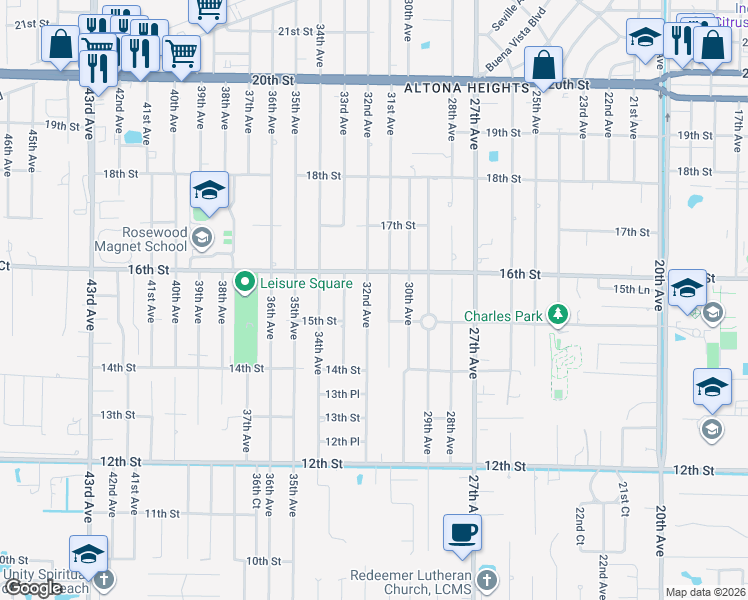 map of restaurants, bars, coffee shops, grocery stores, and more near 1550 32nd Avenue in Vero Beach