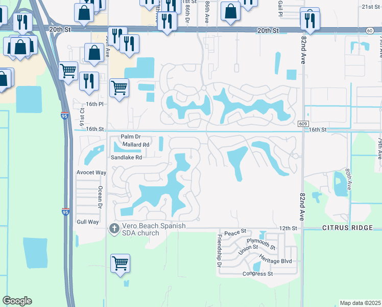 map of restaurants, bars, coffee shops, grocery stores, and more near 241 Hawksbill Court in Vero Beach