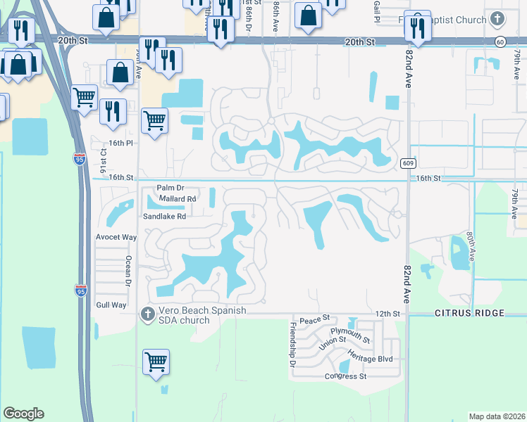 map of restaurants, bars, coffee shops, grocery stores, and more near 241 Hawksbill Court in Vero Beach