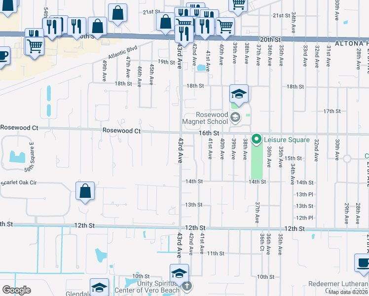 map of restaurants, bars, coffee shops, grocery stores, and more near 1546 43rd Avenue in Vero Beach