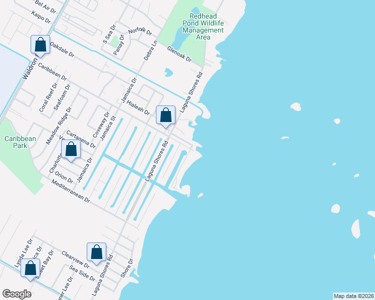 map of restaurants, bars, coffee shops, grocery stores, and more near 101 Caribbean Drive in Corpus Christi