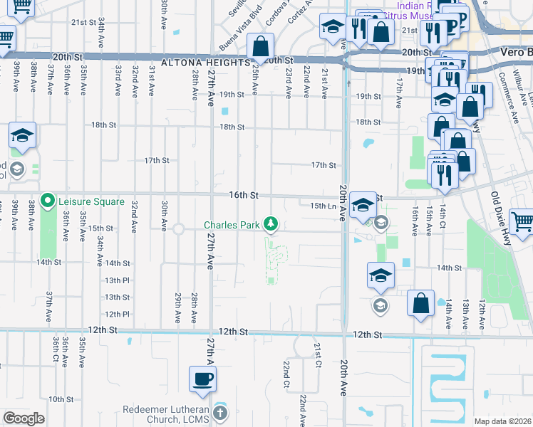 map of restaurants, bars, coffee shops, grocery stores, and more near 1545 24th Avenue in Vero Beach