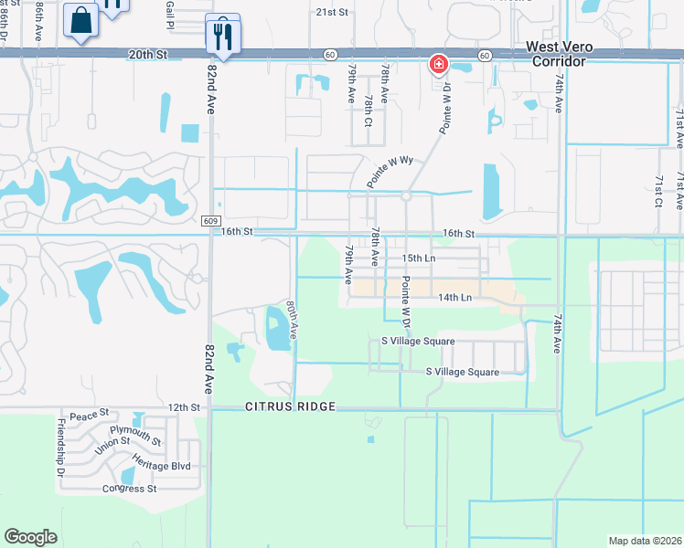 map of restaurants, bars, coffee shops, grocery stores, and more near 1525 79th Avenue in Vero Beach