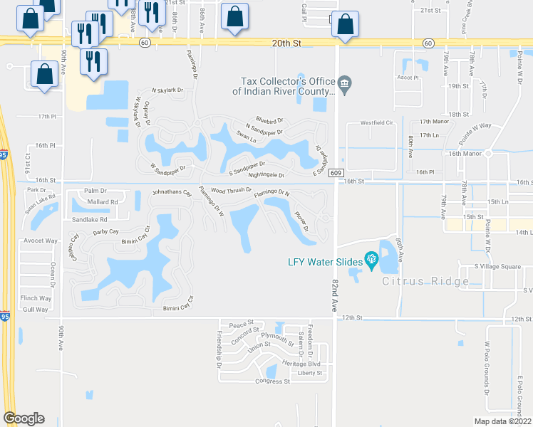 map of restaurants, bars, coffee shops, grocery stores, and more near 1405 82nd Avenue in Vero Beach