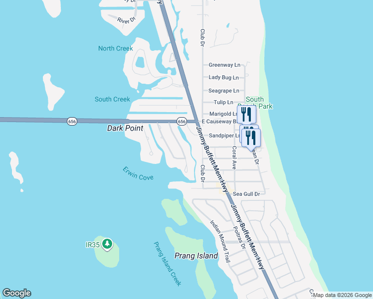map of restaurants, bars, coffee shops, grocery stores, and more near 1516 East Camino del Rio in Vero Beach