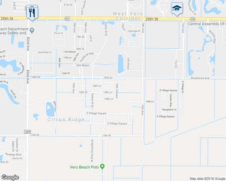 map of restaurants, bars, coffee shops, grocery stores, and more near 7536 15th Street in Vero Beach