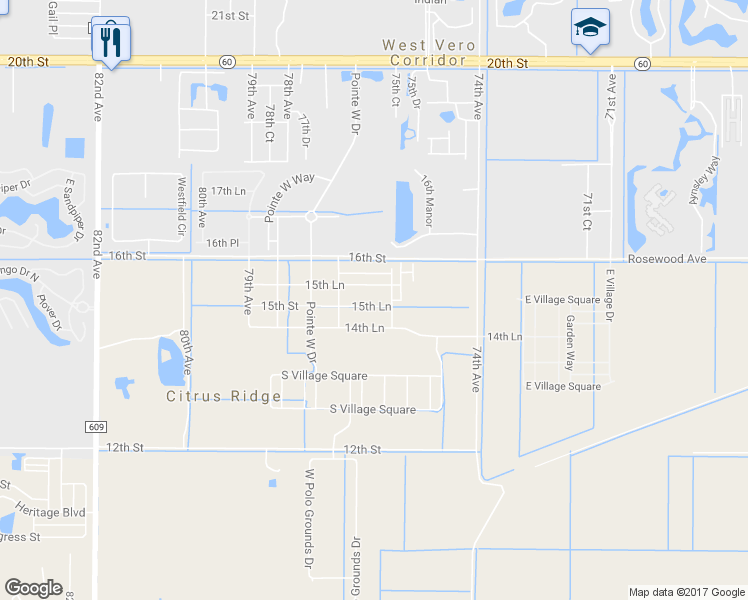 map of restaurants, bars, coffee shops, grocery stores, and more near 7544 15th Street in Vero Beach