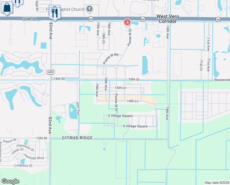 map of restaurants, bars, coffee shops, grocery stores, and more near 7710 15th Street in Vero Beach