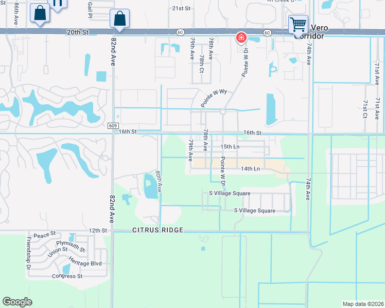 map of restaurants, bars, coffee shops, grocery stores, and more near 1525 79th Avenue in Vero Beach