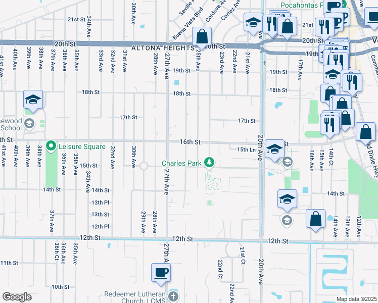 map of restaurants, bars, coffee shops, grocery stores, and more near 1526 26th Avenue in Vero Beach
