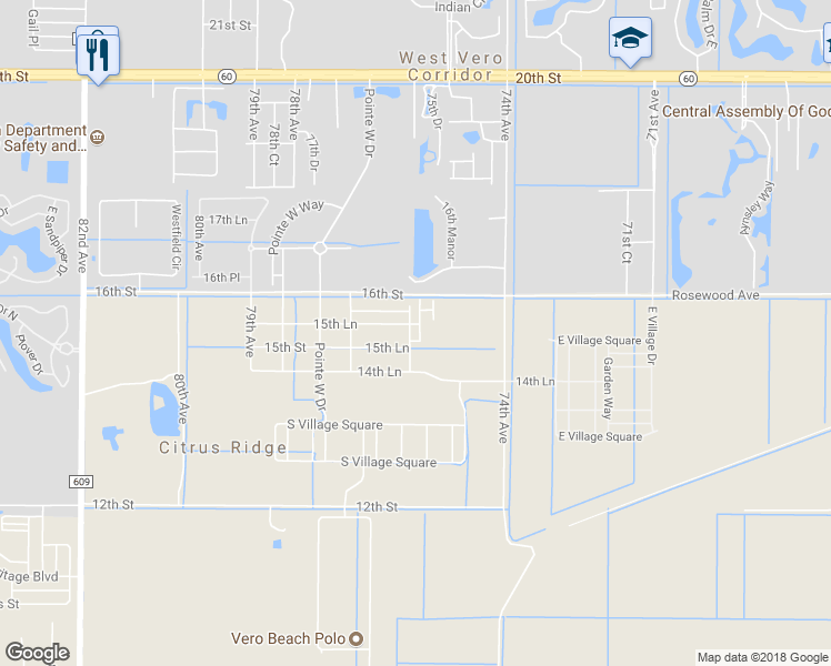 map of restaurants, bars, coffee shops, grocery stores, and more near 1545 Par Court in Vero Beach