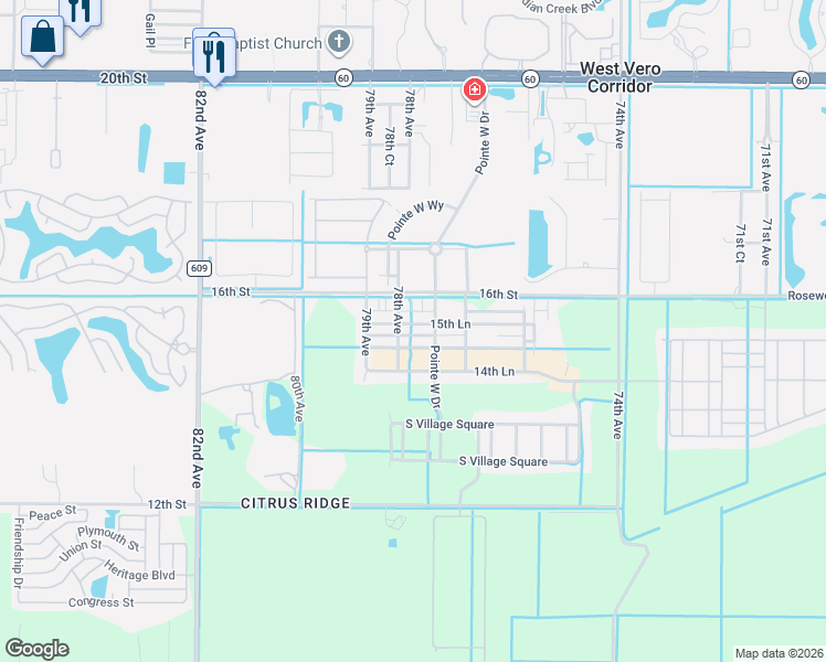 map of restaurants, bars, coffee shops, grocery stores, and more near 7710 15th Street in Vero Beach