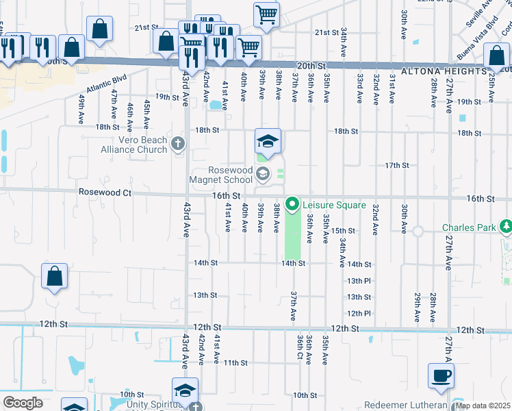map of restaurants, bars, coffee shops, grocery stores, and more near 1542 39th Avenue in Vero Beach